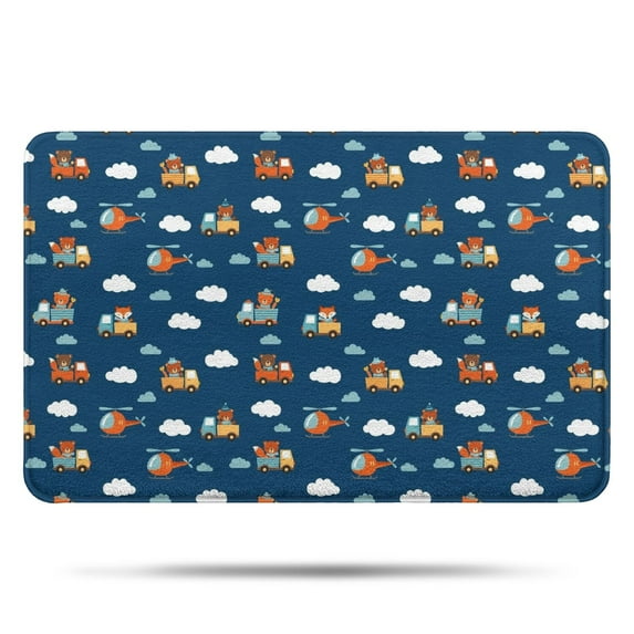 Cartoon Construction Vehicles Animals Bathroom Rugs Mat,Non Slip Microfiber Bathroom Rug,Rubber Backing,Soft Bathroom Mats for Bathroom Floor,Tub and Shower,17x27in(43x68cm)