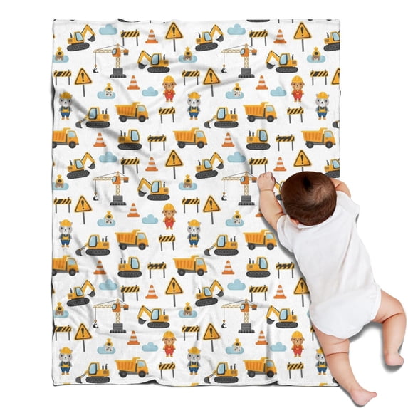 Cartoon Construction Vehicles Animals Blanket,Comfortable Soft Flannel Throw Blanket,All Season,Warm Lightweight Blankets for Sofa Bed Couch Living Room Chair,30"x40"