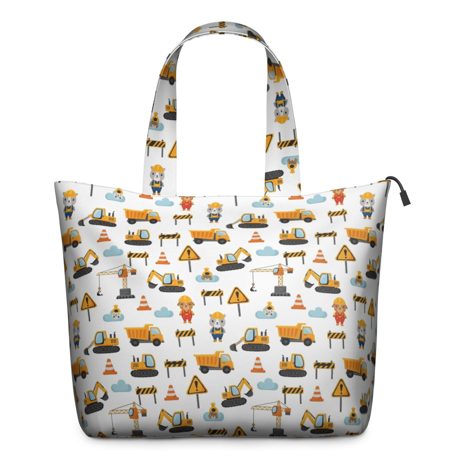 Cartoon Construction Vehicles Animals Travel Tote Bags for Women Carry On,Large Weekender Bags for Women Travel,Multi Functional Duffle Bag for Work,Shopping,Sports