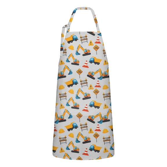 Cartoon Construction Vehicles Barriers Apron-Garden Aprons for Women with Pockets-Cotton Linen Waterproof Kitchen Cooking Gardening Aprons Adjustable for Kitchen,Cooking,BBQ and Salon 33x27 Inch