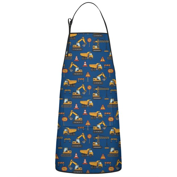 Cartoon Construction Vehicles Barriers Apron-Garden Aprons for Women with Pockets-Cotton Linen Waterproof Kitchen Cooking Gardening Aprons Adjustable for Kitchen,Cooking,BBQ and Salon 33x27 Inch