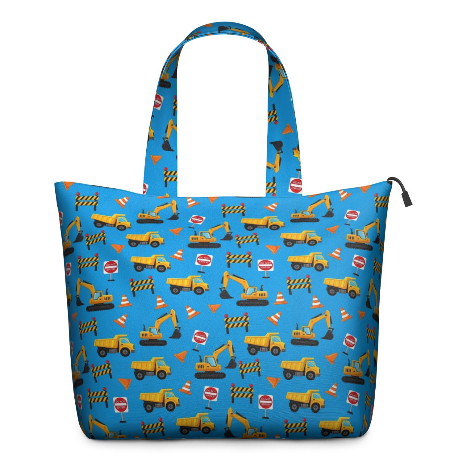 Cartoon Construction Vehicles Barriers Blue Pattern Travel Tote Bags for Women Carry On,Large Weekender Bags for Women Travel,Multi Functional Duffle Bag for Work,Shopping,Sports