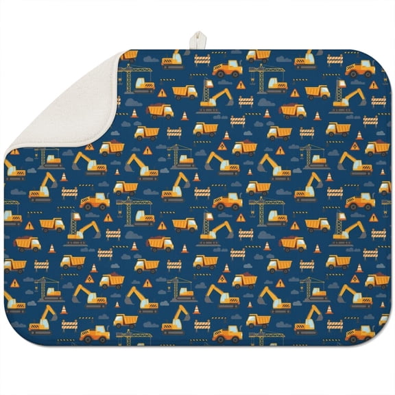 Cartoon Construction Vehicles Barriers Dish Drying Mat for Kitchen 1 Pack, Ultra Absorbent Microfiber Dishes Drainer Mats,18"x24"