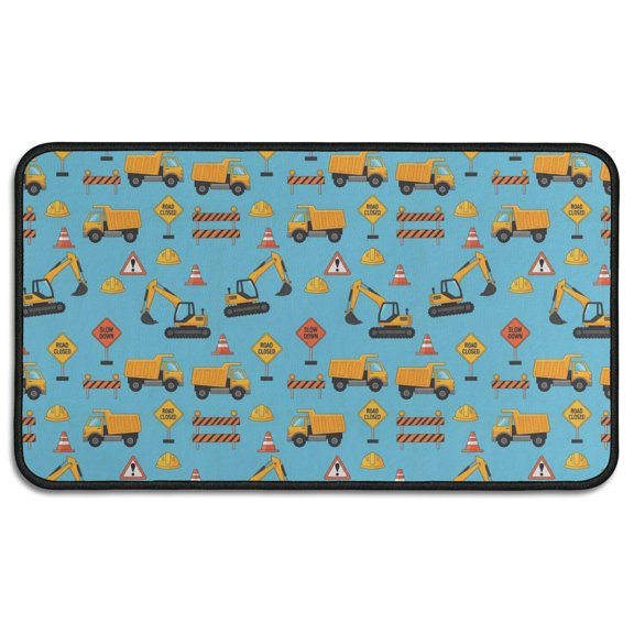 Cartoon Construction Vehicles Barriers Light Blue Pattern Door Rugs,Washable Non Slip Door Mats Indoor,Decorative Door Mats,Entry Mat Indoor for Entrance,Bedroom,Kitchen,Bathroom,30"x17"