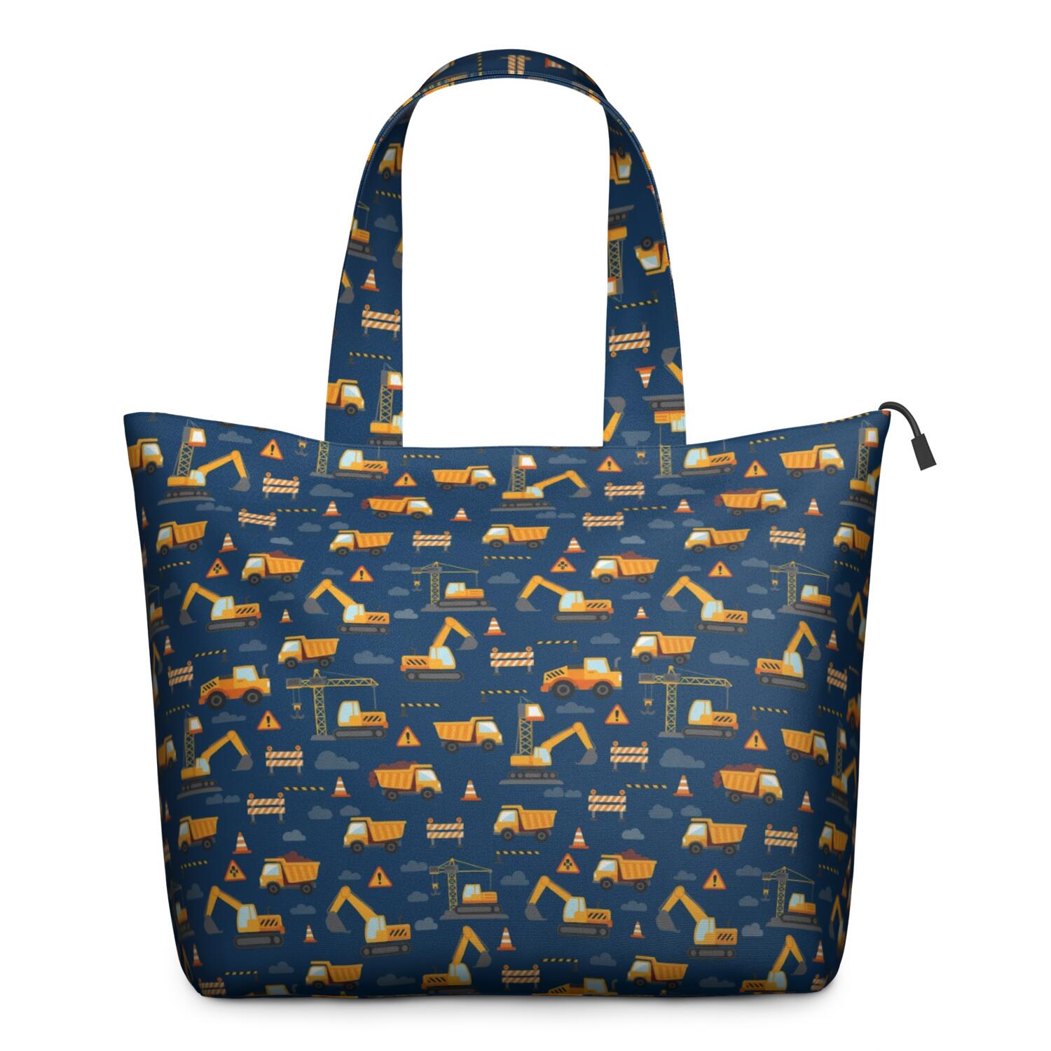 Cartoon Construction Vehicles Barriers Travel Tote Bags for Women Carry On,Large Weekender Bags for Women Travel,Multi Functional Duffle Bag for Work,Shopping,Sports