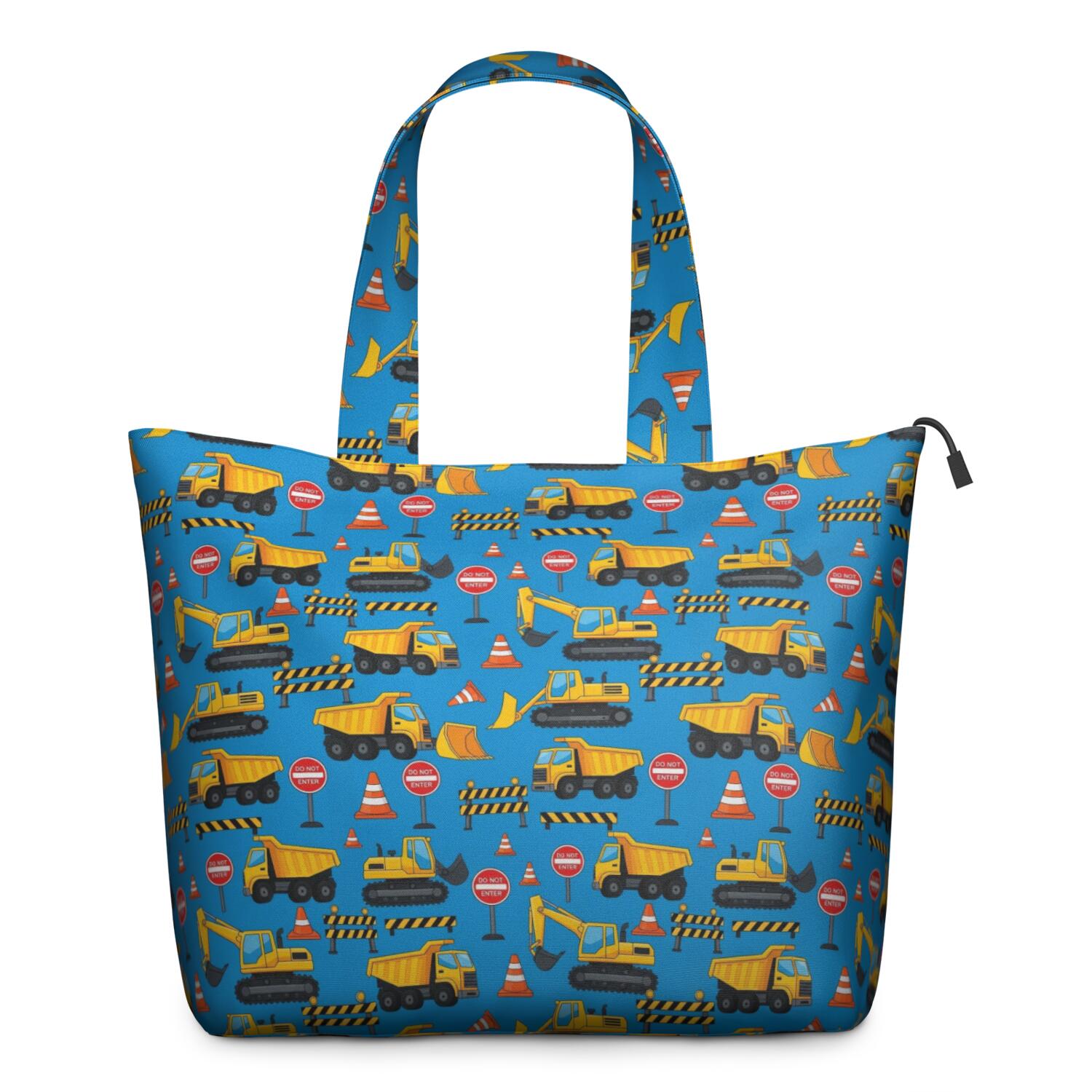 Cartoon Construction Vehicles Barriers Travel Tote Bags for Women Carry On,Large Weekender Bags for Women Travel,Multi Functional Duffle Bag for Work,Shopping,Sports