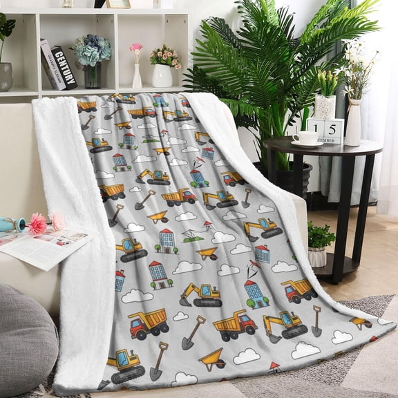 Cartoon Construction Vehicles Buildings Blanket,Comfortable Soft Flannel Throw Blanket,All Season,Warm Lightweight Blankets for Sofa Bed Couch Living Room Chair,40"x50"