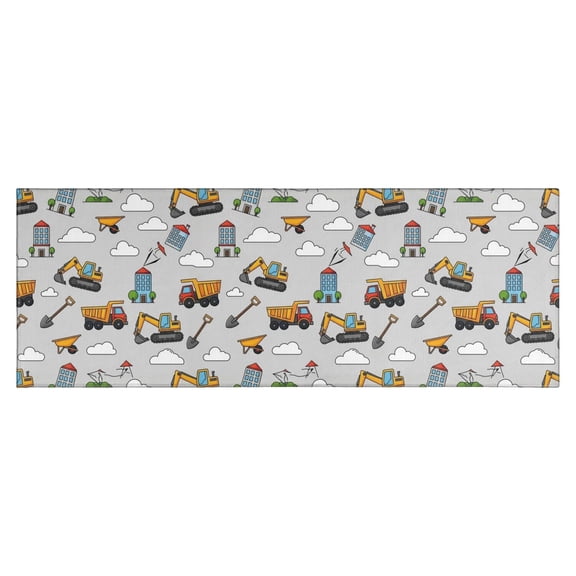 Cartoon Construction Vehicles Buildings Kitchen Rug Mat,Kitchen Runner Rugs Non Skid Washable,Decorative Kitchen Floor Mats for Kitchen,Sink,Laundry,17"X47"