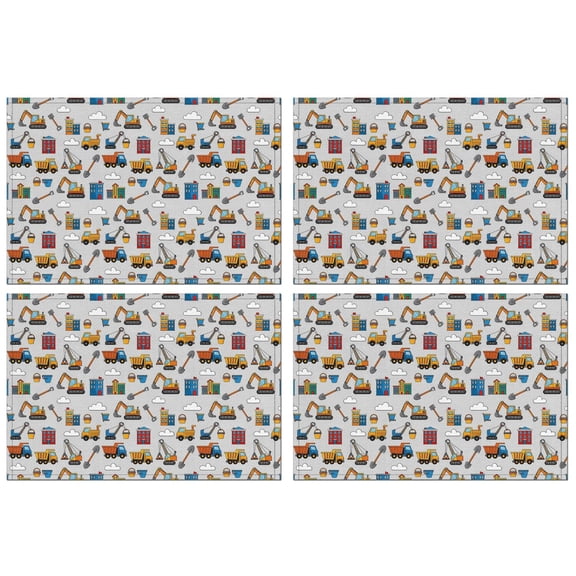 Cartoon Construction Vehicles Buildings Summer Placemats Table Placemats Set Of 4-Linen Kitchen Washable Placemats Table Mats 11.8"x17.7" Non-Slip Heat Resistant