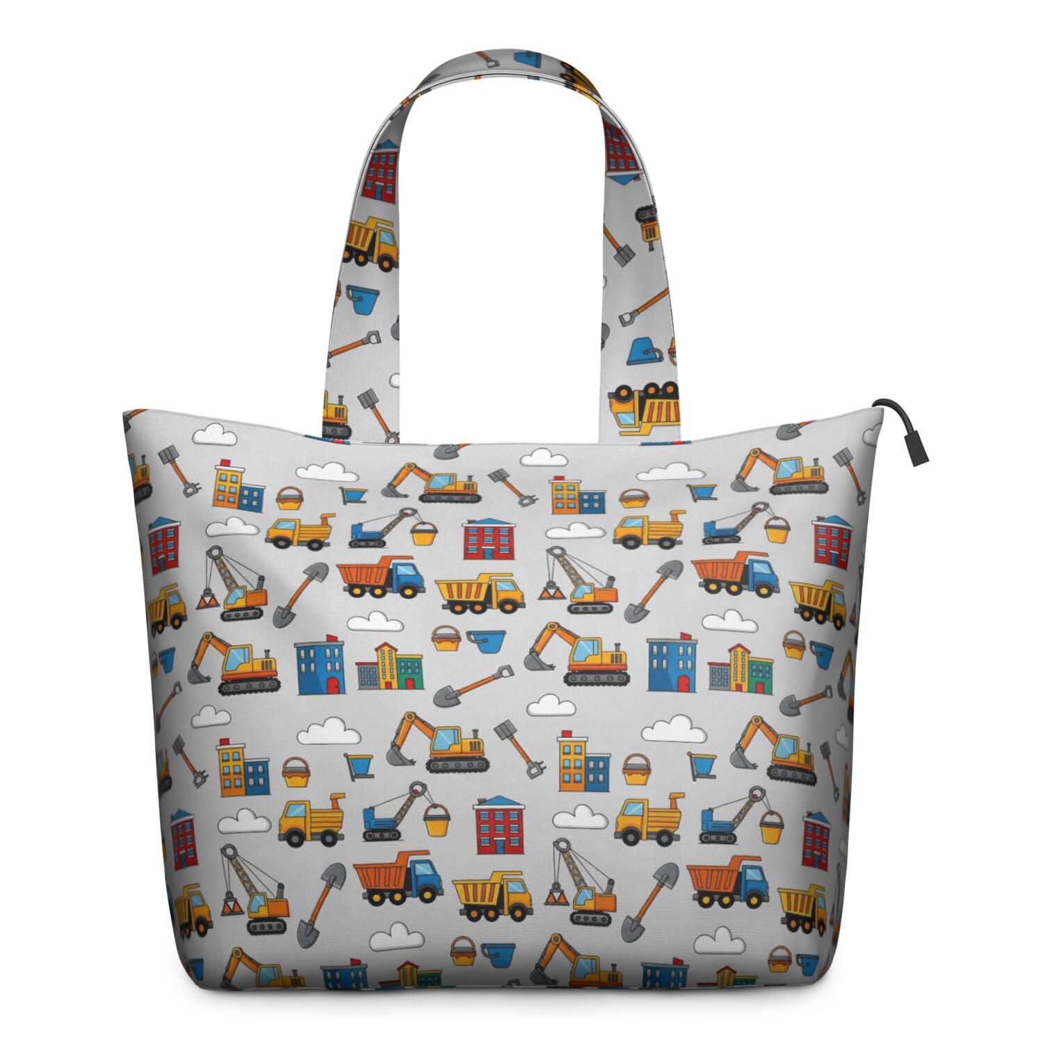 Cartoon Construction Vehicles Buildings Travel Tote Bags for Women Carry On,Large Weekender Bags for Women Travel,Multi Functional Duffle Bag for Work,Shopping,Sports