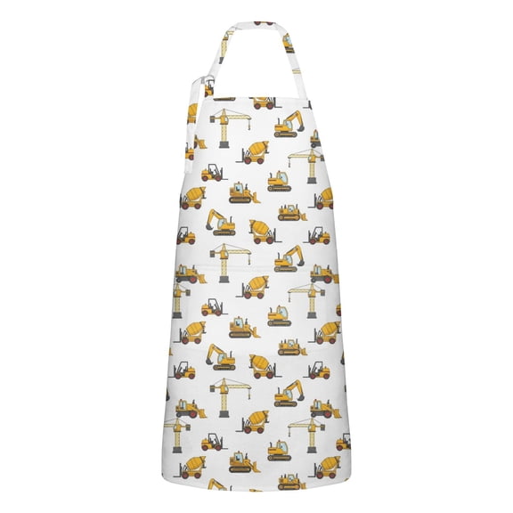 Cartoon Construction Vehicles Bulldozers Apron-Garden Aprons for Women with Pockets-Cotton Linen Waterproof Kitchen Cooking Gardening Aprons Adjustable for Kitchen,Cooking,BBQ and Salon 33x27 Inch