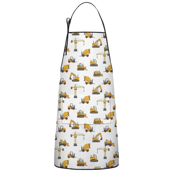 Cartoon Construction Vehicles Bulldozers Apron-Garden Aprons for Women with Pockets-Cotton Linen Waterproof Kitchen Cooking Gardening Aprons Adjustable for Kitchen,Cooking,BBQ and Salon 33x27 Inch