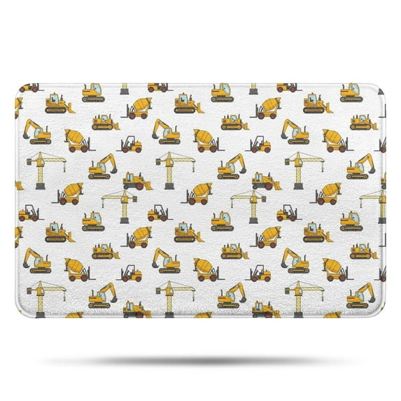 Cartoon Construction Vehicles Bulldozers Bathroom Rugs Mat,Non Slip Microfiber Bathroom Rug,Rubber Backing,Soft Bathroom Mats for Bathroom Floor,Tub and Shower,17x27in(43x68cm)
