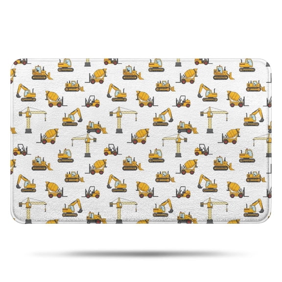 Cartoon Construction Vehicles Bulldozers Bathroom Rugs Mat,Non Slip Microfiber Bathroom Rug,Rubber Backing,Soft Bathroom Mats for Bathroom Floor,Tub and Shower,17x27in(43x68cm)