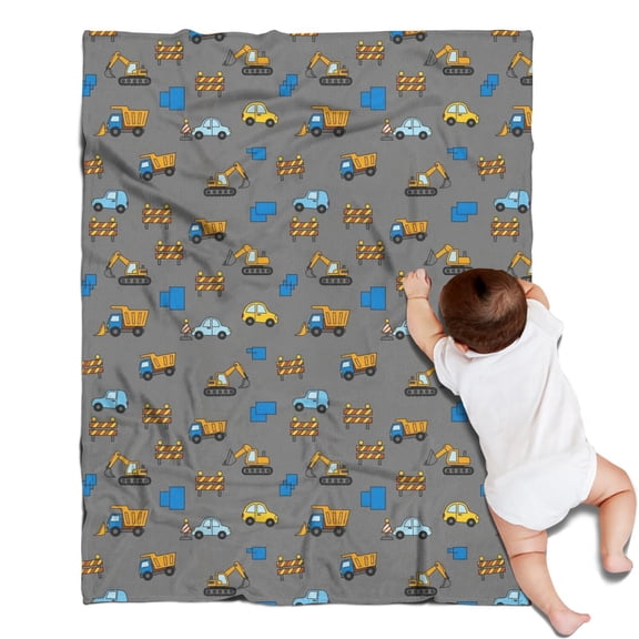 Cartoon Construction Vehicles Cars Gray Pattern Blanket,Comfortable Soft Flannel Throw Blanket,All Season,Warm Lightweight Blankets for Sofa Bed Couch Living Room Chair,30"x40"