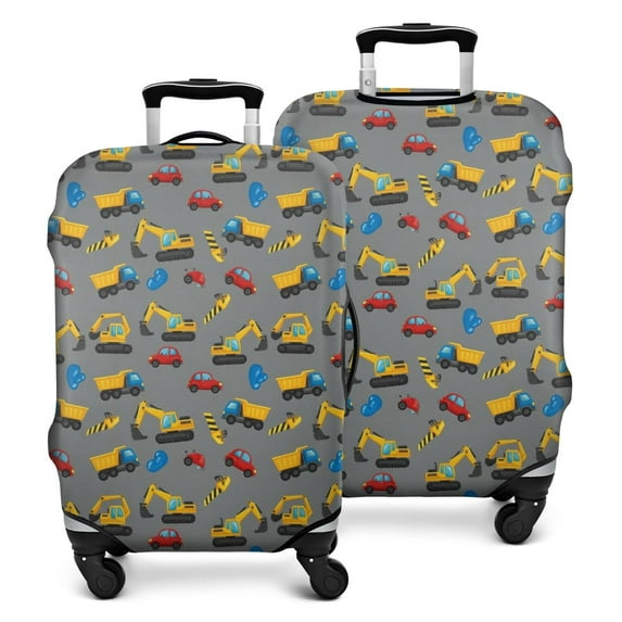 Cartoon Construction Vehicles Cars Gray Pattern Luggage Cover Fashion Suitcase Cover Baggage Covers Fit 25-28 Inch Luggage (Go Travel)
