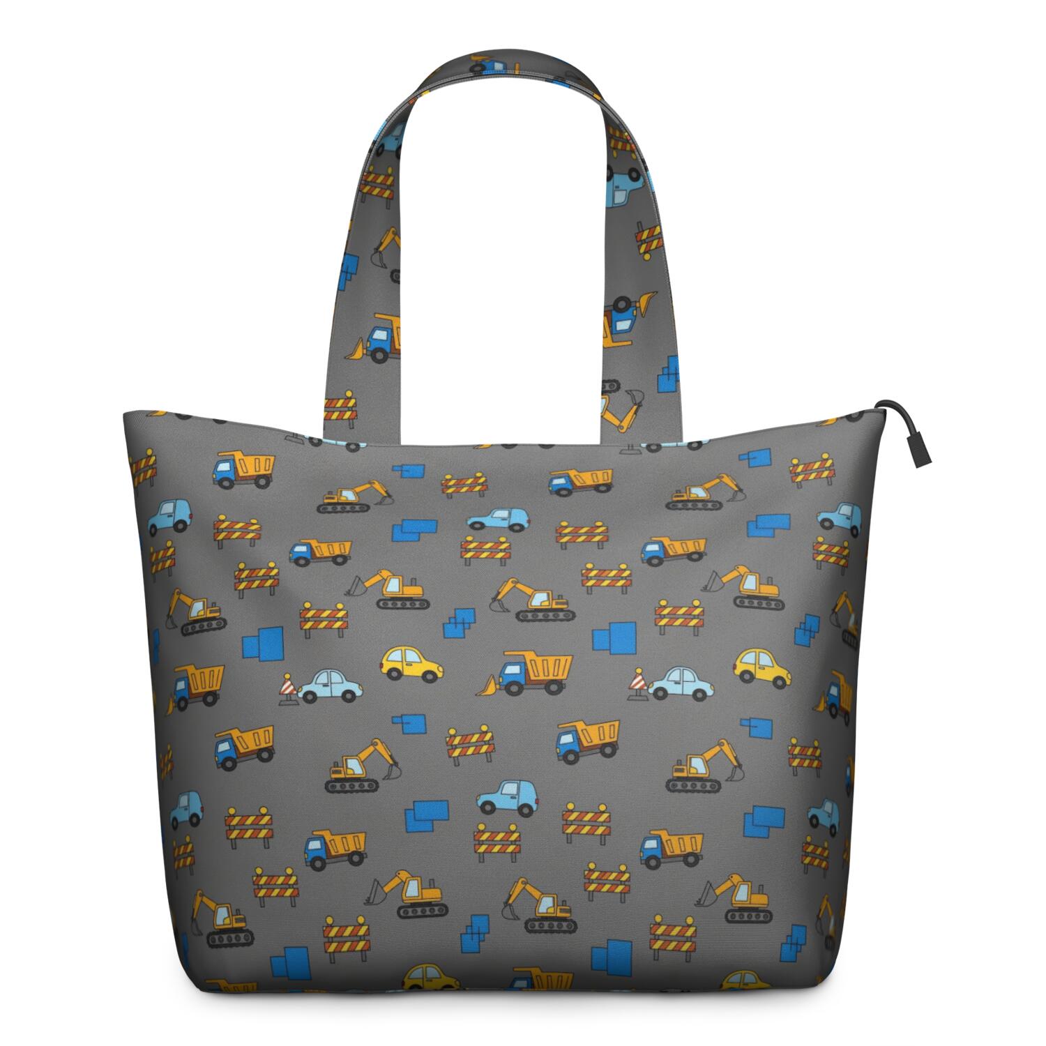 Cartoon Construction Vehicles Cars Gray Pattern Travel Tote Bags for Women Carry On,Large Weekender Bags for Women Travel,Multi Functional Duffle Bag for Work,Shopping,Sports