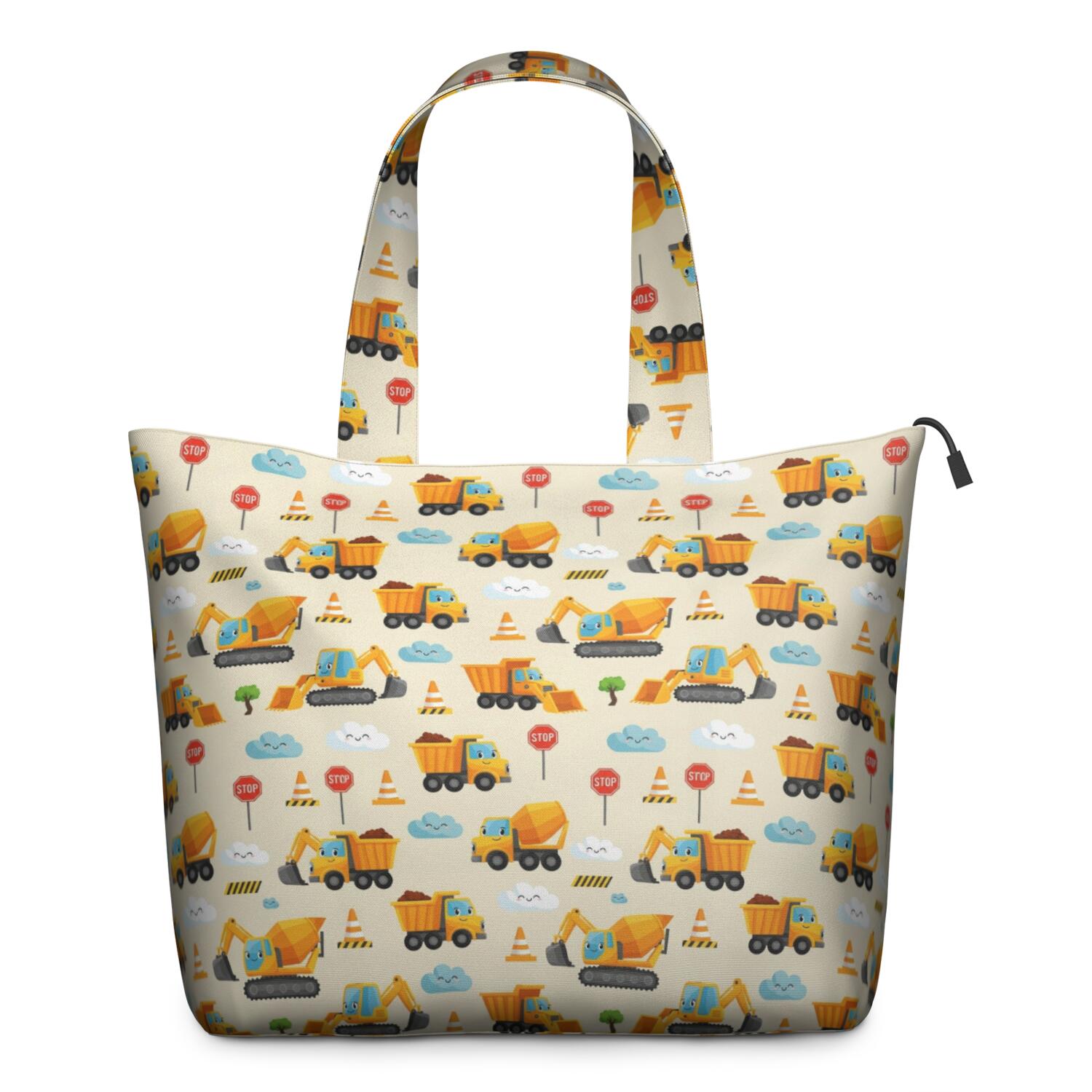Cartoon Construction Vehicles Clouds Travel Tote Bags for Women Carry On,Large Weekender Bags for Women Travel,Multi Functional Duffle Bag for Work,Shopping,Sports