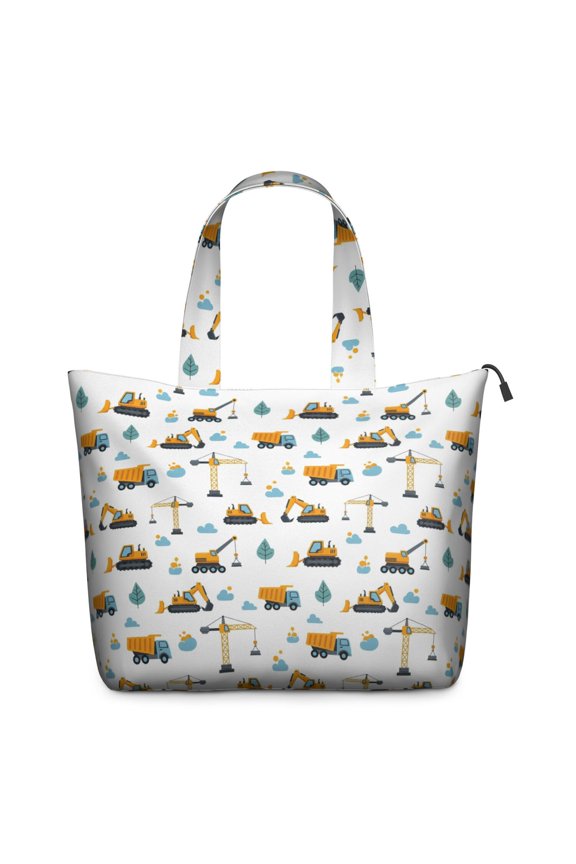 Cartoon Construction Vehicles Clouds White Pattern Travel Tote Bags for Women Carry On,Large Weekender Bags for Women Travel,Multi Functional Duffle Bag for Work,Shopping,Sports
