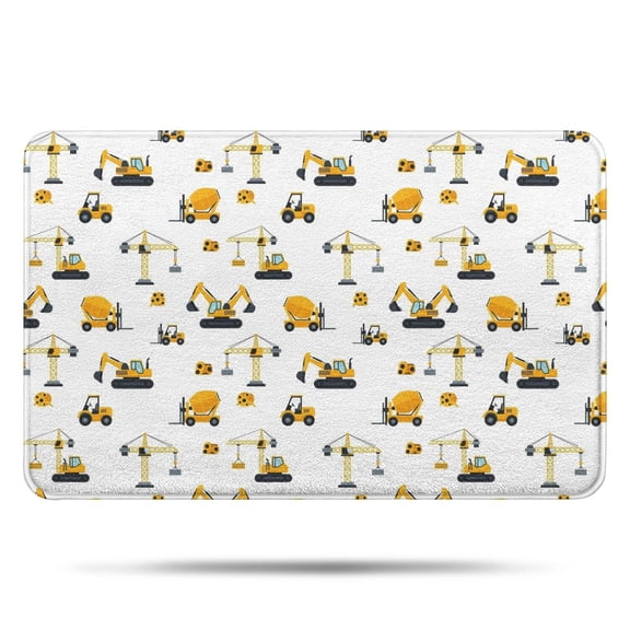 Cartoon Construction Vehicles Concrete Mixers Bathroom Rugs Mat,Non Slip Microfiber Bathroom Rug,Rubber Backing,Soft Bathroom Mats for Bathroom Floor,Tub and Shower,17x27in(43x68cm)