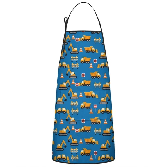 Cartoon Construction Vehicles Cones Apron-Garden Aprons for Women with Pockets-Cotton Linen Waterproof Kitchen Cooking Gardening Aprons Adjustable for Kitchen,Cooking,BBQ and Salon 33x27 Inch
