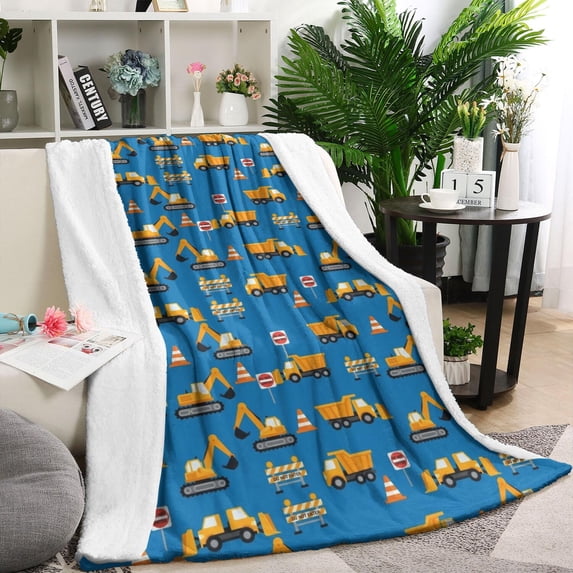 Cartoon Construction Vehicles Cones Blanket,Comfortable Soft Lamb Wool Throw Blanket,All Season,Warm Lightweight Blankets for Sofa Bed Couch Living Room Chair,40"x50"