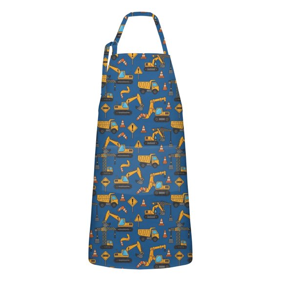 Cartoon Construction Vehicles Cranes Apron-Garden Aprons for Women with Pockets-Cotton Linen Waterproof Kitchen Cooking Gardening Aprons Adjustable for Kitchen,Cooking,BBQ and Salon 33x27 Inch