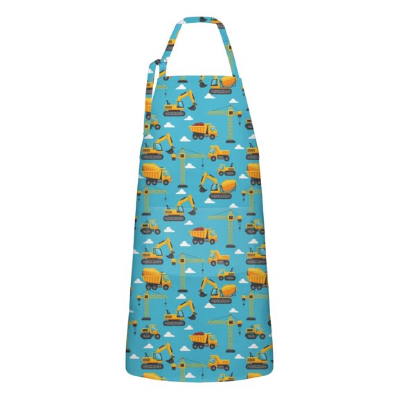 Cartoon Construction Vehicles Cranes Apron-Garden Aprons for Women with Pockets-Cotton Linen Waterproof Kitchen Cooking Gardening Aprons Adjustable for Kitchen,Cooking,BBQ and Salon 33x27 Inch