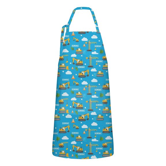 Cartoon Construction Vehicles Cranes Apron-Garden Aprons for Women with Pockets-Cotton Linen Waterproof Kitchen Cooking Gardening Aprons Adjustable for Kitchen,Cooking,BBQ and Salon 33x27 Inch