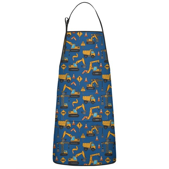 Cartoon Construction Vehicles Cranes Apron-Garden Aprons for Women with Pockets-Cotton Linen Waterproof Kitchen Cooking Gardening Aprons Adjustable for Kitchen,Cooking,BBQ and Salon 33x27 Inch