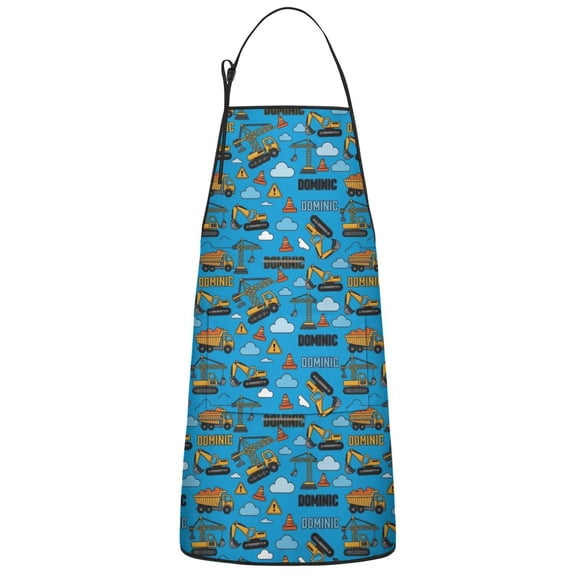 Cartoon Construction Vehicles Cranes Apron-Garden Aprons for Women with Pockets-Cotton Linen Waterproof Kitchen Cooking Gardening Aprons Adjustable for Kitchen,Cooking,BBQ and Salon 33x27 Inch