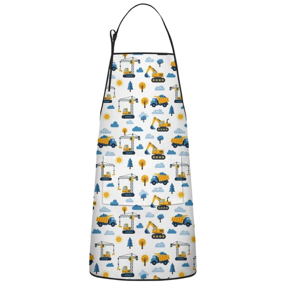 Cartoon Construction Vehicles Cranes Apron-Garden Aprons for Women with Pockets-Cotton Linen Waterproof Kitchen Cooking Gardening Aprons Adjustable for Kitchen,Cooking,BBQ and Salon 33x27 Inch