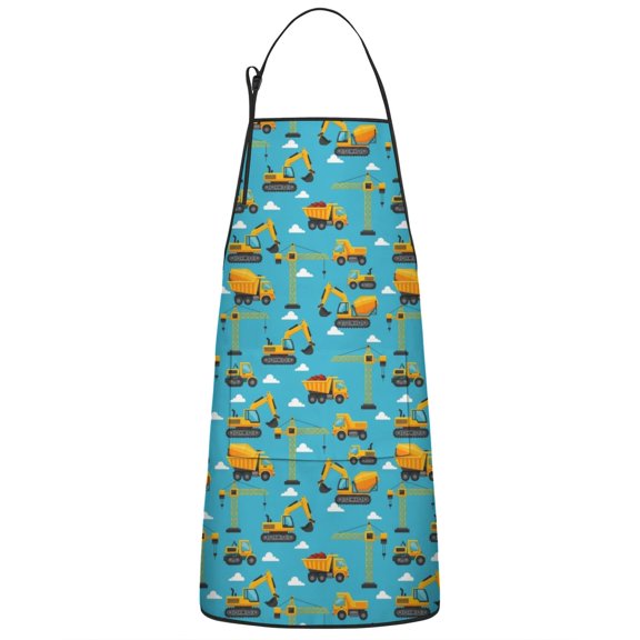 Cartoon Construction Vehicles Cranes Apron-Garden Aprons for Women with Pockets-Cotton Linen Waterproof Kitchen Cooking Gardening Aprons Adjustable for Kitchen,Cooking,BBQ and Salon 33x27 Inch