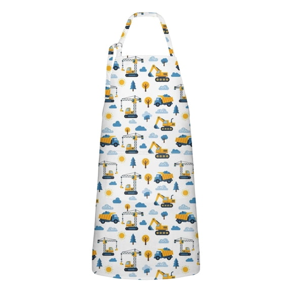 Cartoon Construction Vehicles Cranes Apron-Garden Aprons for Women with Pockets-Cotton Linen Waterproof Kitchen Cooking Gardening Aprons Adjustable for Kitchen,Cooking,BBQ and Salon 33x27 Inch