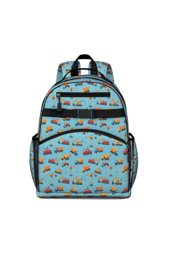 Cartoon Construction Vehicles Cranes Backpack for School,Cute School Bag,Schoolbag with Adjustable Shoulder Straps & Padded Back,15.25"x11.5"x5.25"