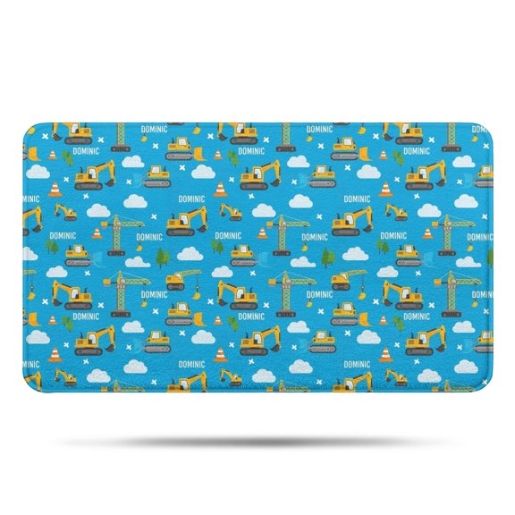 Cartoon Construction Vehicles Cranes Bathroom Rugs Mat,Non Slip Microfiber Bathroom Rug,Rubber Backing,Soft Bathroom Mats for Bathroom Floor,Tub and Shower,17x30in(43x75cm)