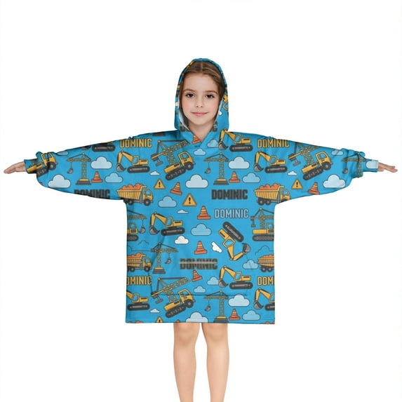 Cartoon Construction Vehicles Cranes Blanket Hoodies for Kids 6-13YR Oversize Wearable Blanket Hoodies for Boys Girls Teens
