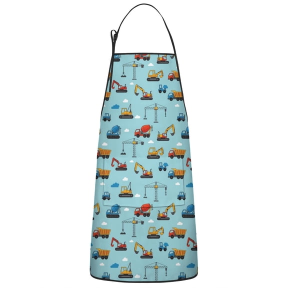 Cartoon Construction Vehicles Cranes Blue Apron-Garden Aprons for Women with Pockets-Cotton Linen Waterproof Kitchen Cooking Gardening Aprons Adjustable for Kitchen,Cooking,BBQ and Salon 33x27 Inch