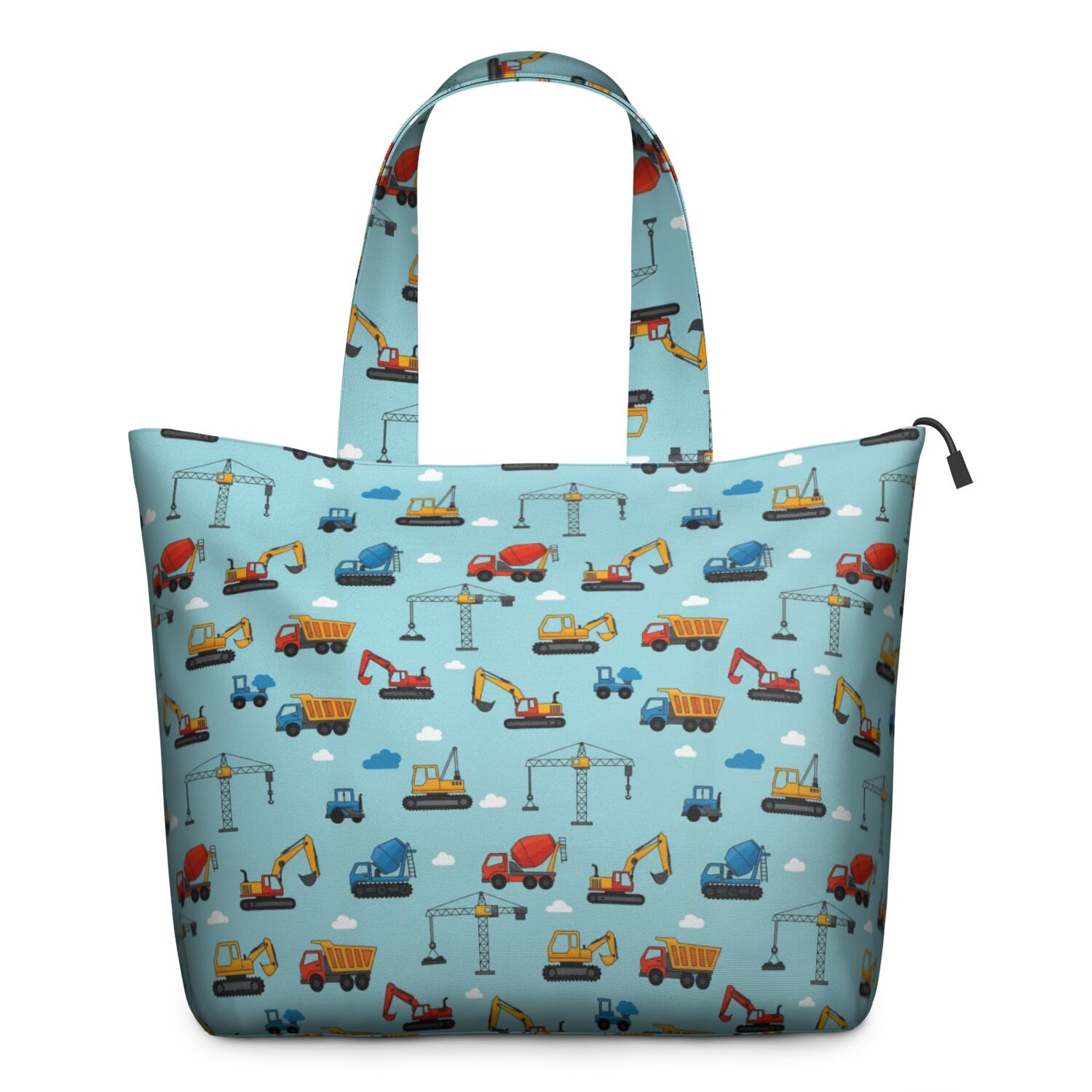 Cartoon Construction Vehicles Cranes Blue Pattern Travel Tote Bags for Women Carry On,Large Weekender Bags for Women Travel,Multi Functional Duffle Bag for Work,Shopping,Sports