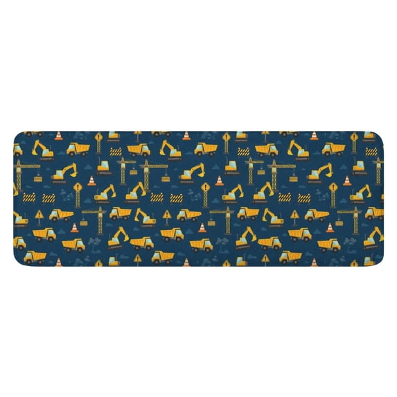 Cartoon Construction Vehicles Cranes Dark Blue Pattern Kitchen Rug Mat,Kitchen Runner Rugs Non Skid Washable,Decorative Kitchen Floor Mats for Kitchen,Sink,Laundry,17"x47.2"