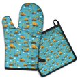 thumbnail image 1 of Cartoon Construction Vehicles Cranes Kitchen Oven Mitt and Pot Holder Sets 2 Pcs for Baking, Cooking and Grilling, Heat Resistant Up To 392 °F, 1 of 7