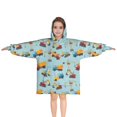 thumbnail image 1 of Cartoon Construction Vehicles Cranes Light Blue Pattern Blanket Hoodies for Kids 6-13YR Oversize Wearable Blanket Hoodies for Boys Girls Teens, 1 of 7