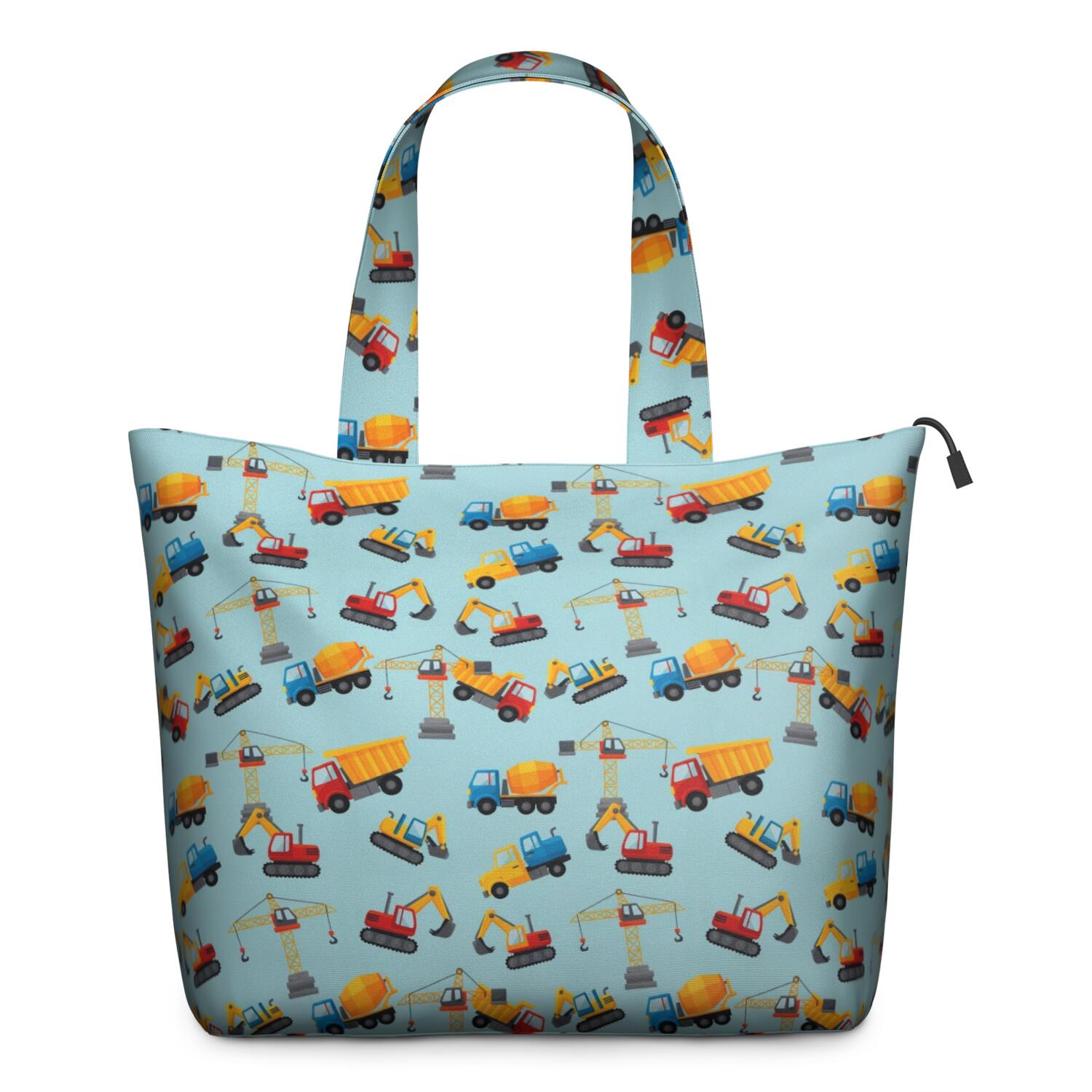 Cartoon Construction Vehicles Cranes Light Blue Pattern Travel Tote Bags for Women Carry On,Large Weekender Bags for Women Travel,Multi Functional Duffle Bag for Work,Shopping,Sports