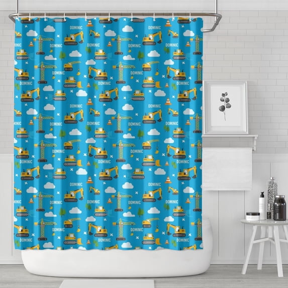 Cartoon Construction Vehicles Cranes Shower Curtain 72"x84" ,Bathroom Decorative Shower Curtains Set with 12 Hooks,Modern Waterproof Washable Shower Curtain