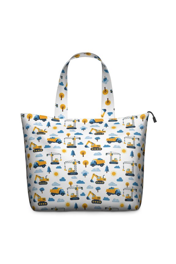 Cartoon Construction Vehicles Cranes Travel Tote Bags for Women Carry On,Large Weekender Bags for Women Travel,Multi Functional Duffle Bag for Work,Shopping,Sports