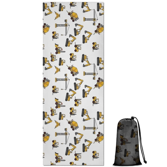Cartoon Construction Vehicles Cranes White Pattern Hot Yoga Mat Towel Non Slip for Hot Yoga - Quick-Drying Yoga Mat Cover with 4 Corner Pockets with Travel Bag - Hot Yoga Towel Non Slip 74"x26"