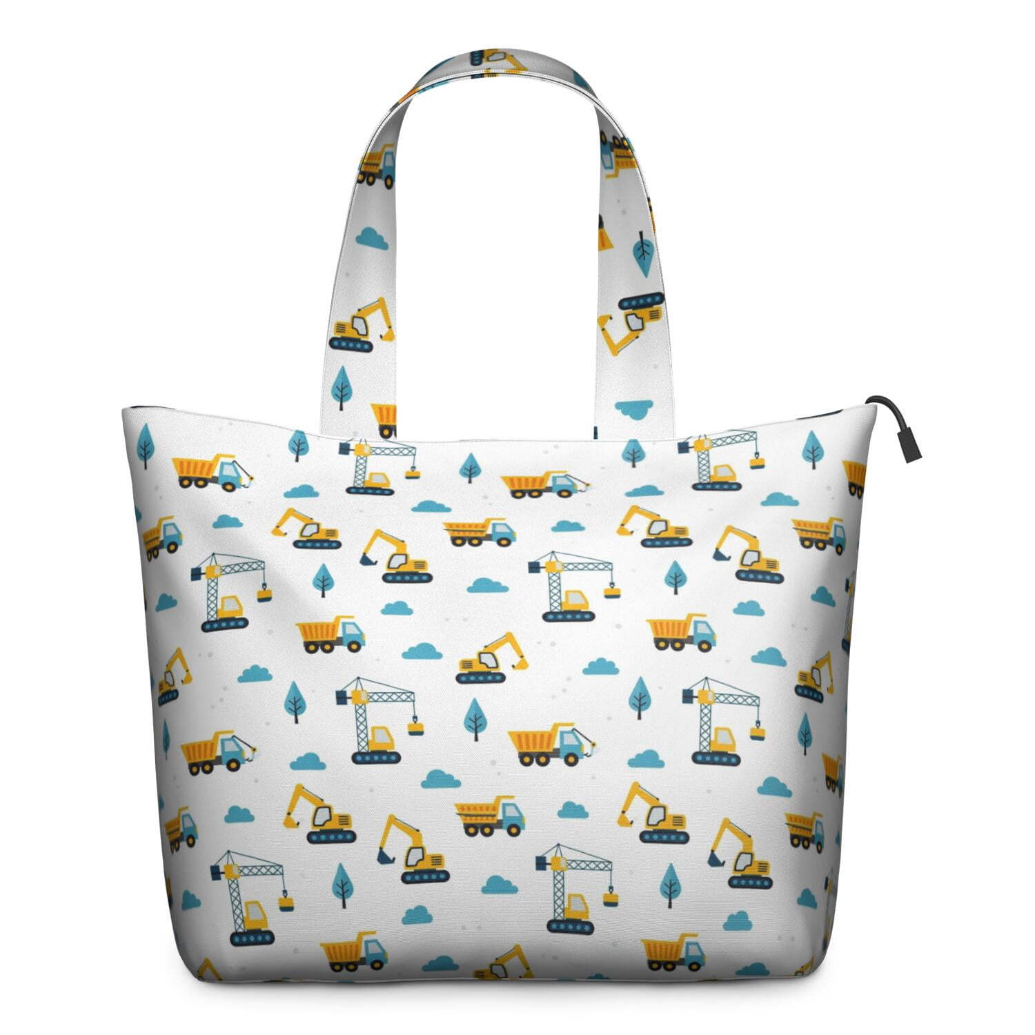 Cartoon Construction Vehicles Cranes White Pattern Travel Tote Bags for Women Carry On,Large Weekender Bags for Women Travel,Multi Functional Duffle Bag for Work,Shopping,Sports