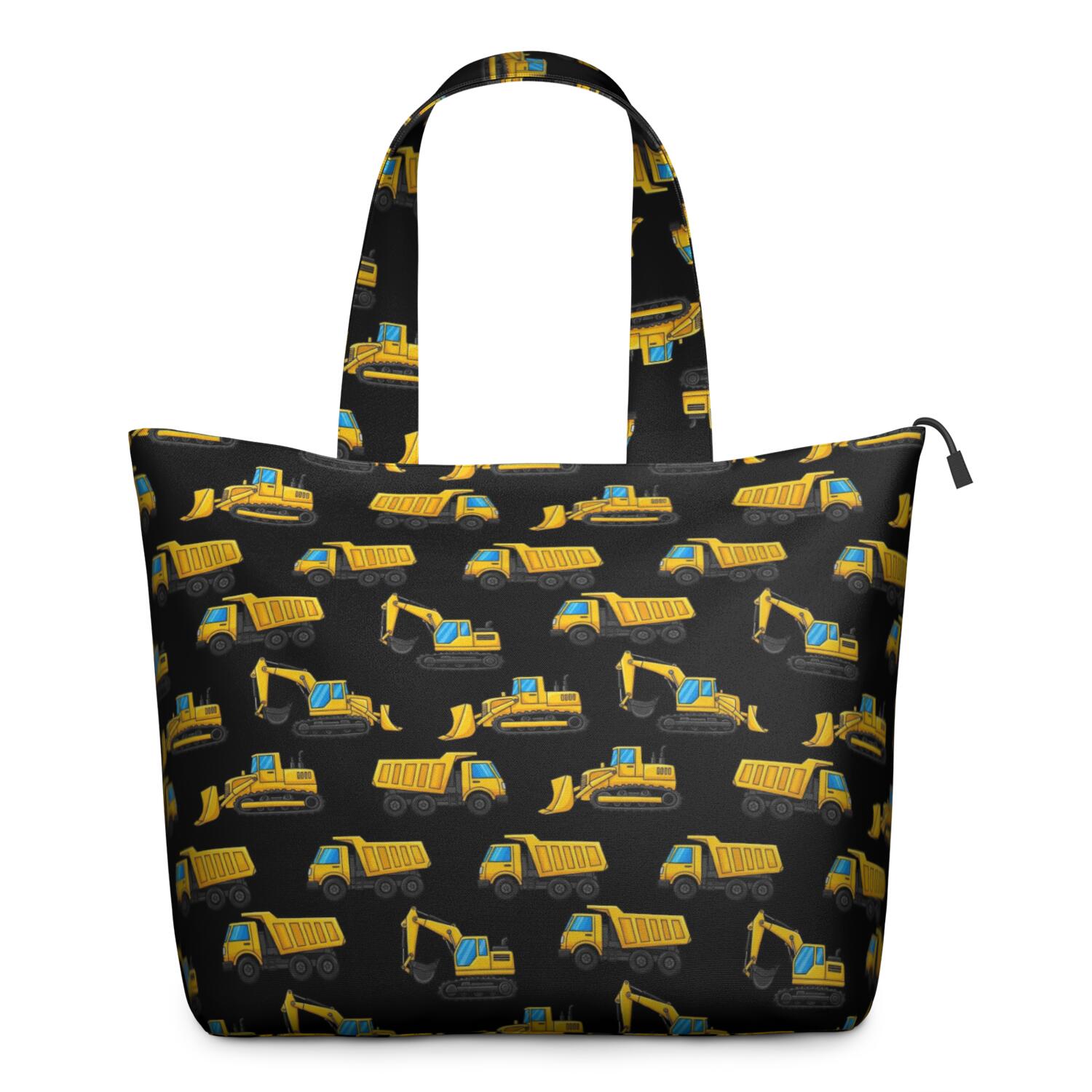 Cartoon Construction Vehicles Excavators Travel Tote Bags for Women Carry On,Large Weekender Bags for Women Travel,Multi Functional Duffle Bag for Work,Shopping,Sports