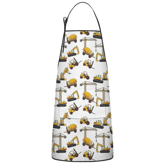Cartoon Construction Vehicles Forklifts Apron-Garden Aprons for Women with Pockets-Cotton Linen Waterproof Kitchen Cooking Gardening Aprons Adjustable for Kitchen,Cooking,BBQ and Salon 33x27 Inch