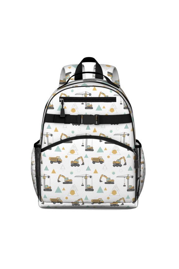 Cartoon Construction Vehicles Geometric Shapes Backpack for School,Cute School Bag,Schoolbag with Adjustable Shoulder Straps & Padded Back,15.25"x11.5"x5.25"